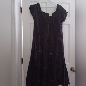 Signature JMB Womens Size XL Black Midi Tiered Beaded Lined Waist Tie Dress